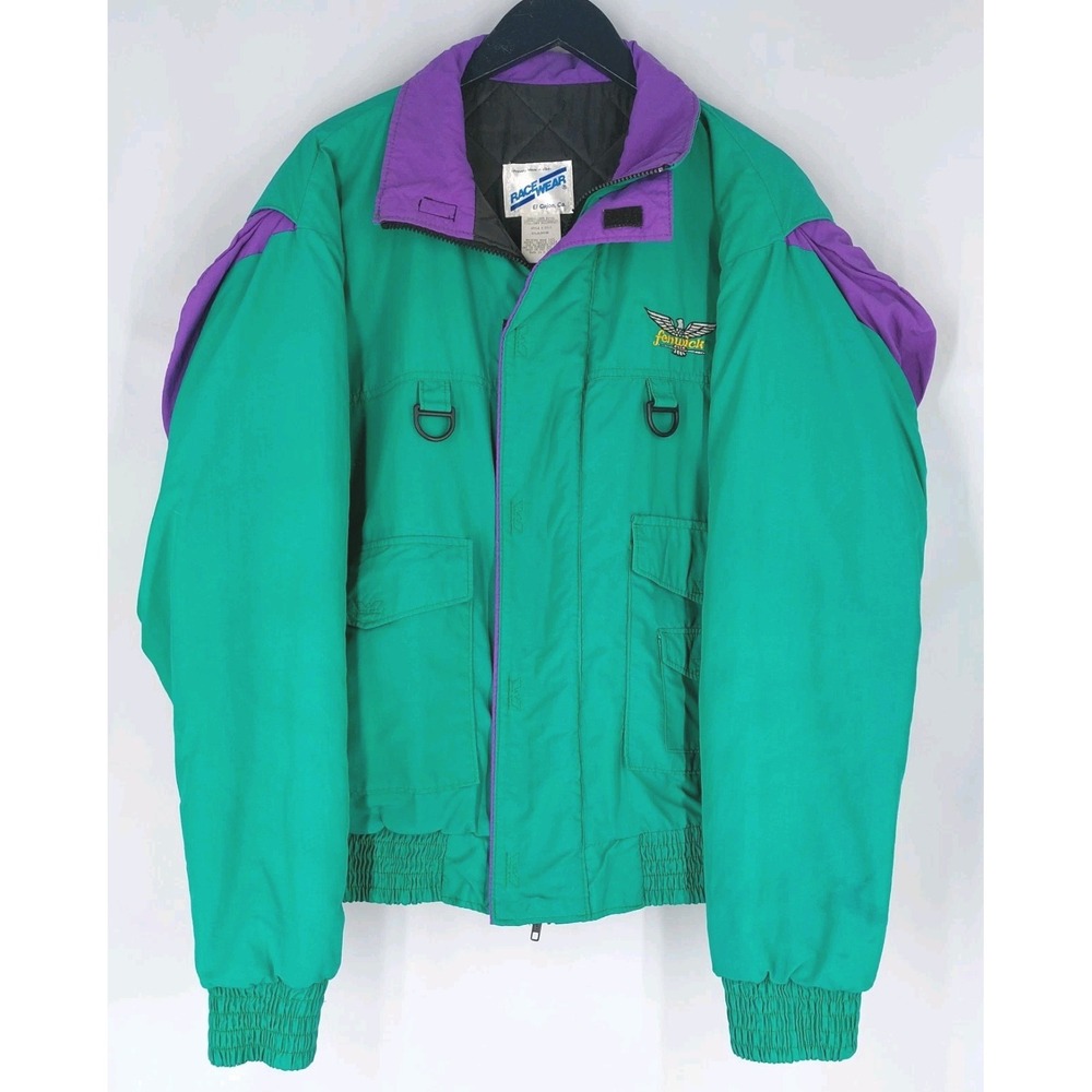 Vintage 80's Racewear Nylon Full Zip Jacket Fenwick Racing‎ Embroidered XLarge